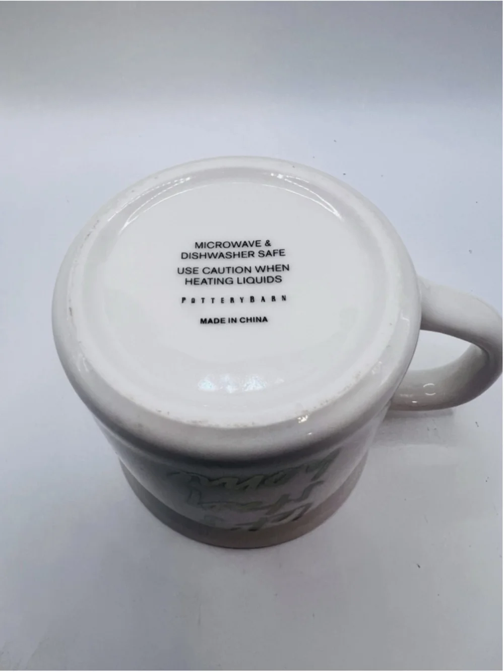 Pottery Barn Let's Stay Home Coffee Mug White Gold Accent Ceramic Tea Cup
